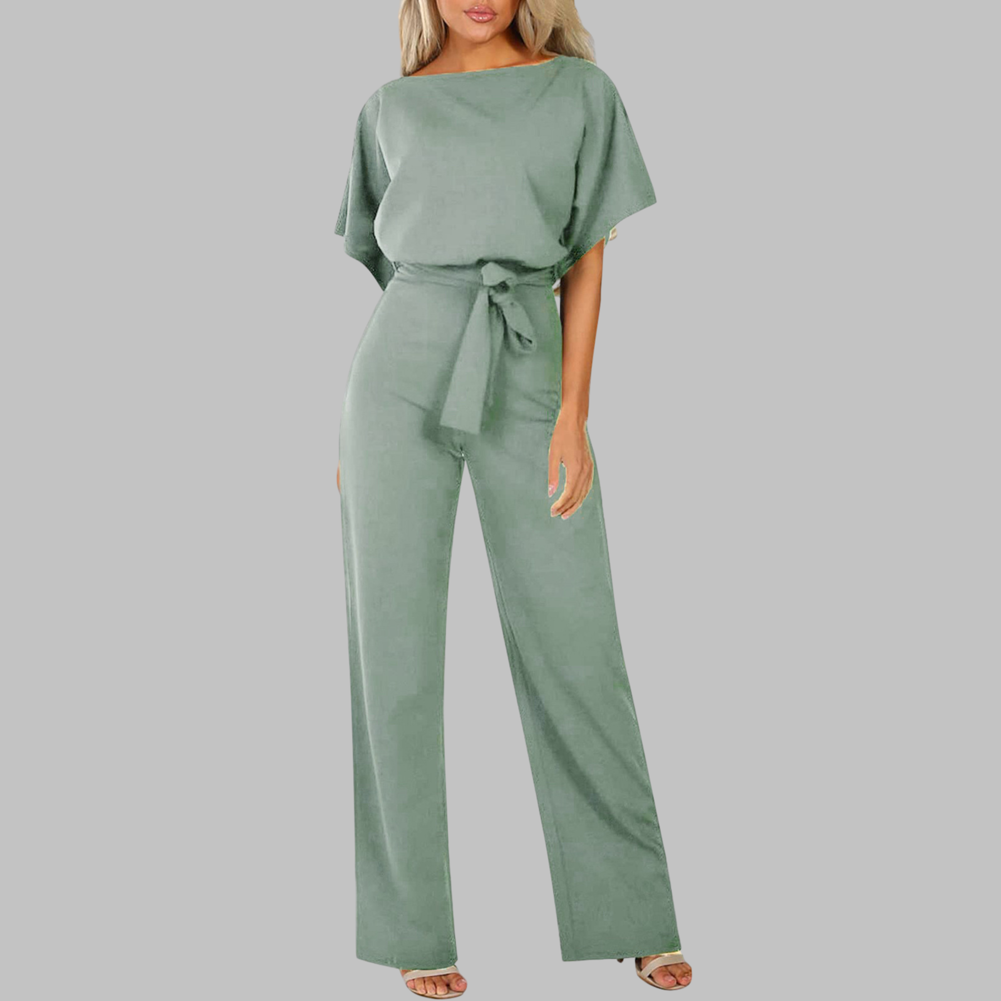 WANNON™ - Casual Tie Front Batwing Sleeve Jumpsuit