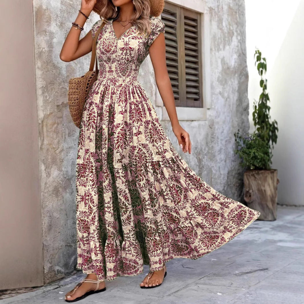 SARKI™ - Chic Summer V-Neck Shirred Boho Dress
