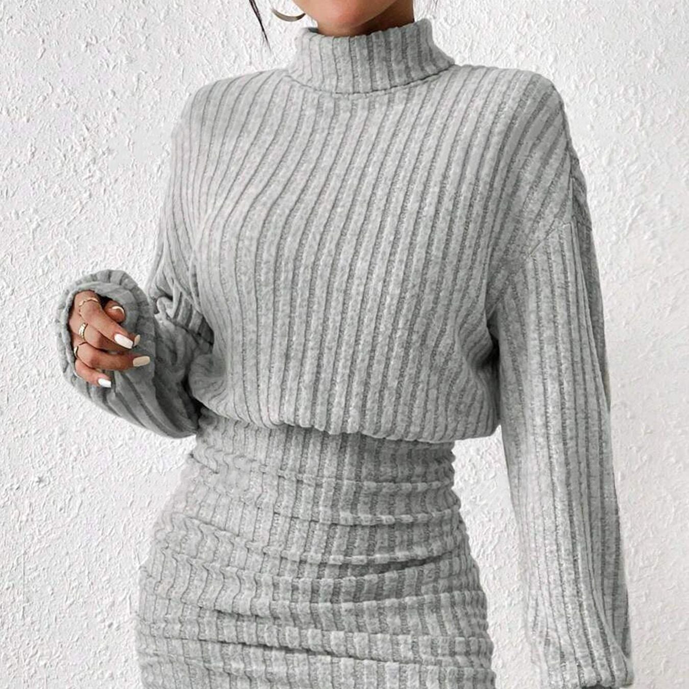 POPPY™ - Minimalist Ribbed Turtleneck Dress