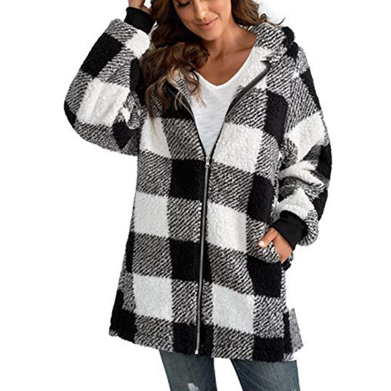 ARABELLA™ - Plaid Fleece Long Sleeve Hooded Coat