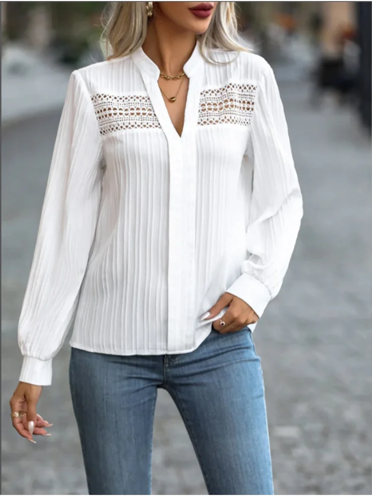Evelyn™ | Elegant Lace V-Neck Blouse