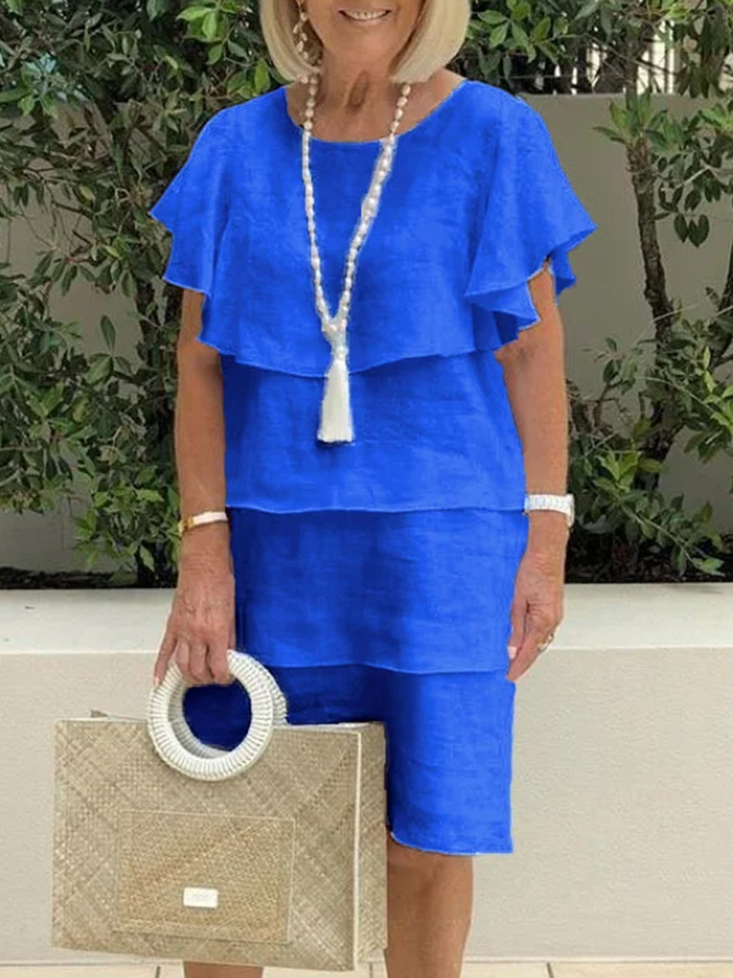 Isaline | Shawl-Neck Layered Knit Midi Dress