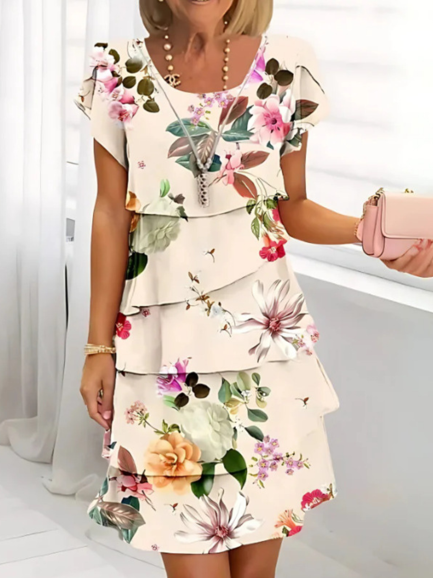 Marcelline | Lightweight Printed Short Sleeve Dress