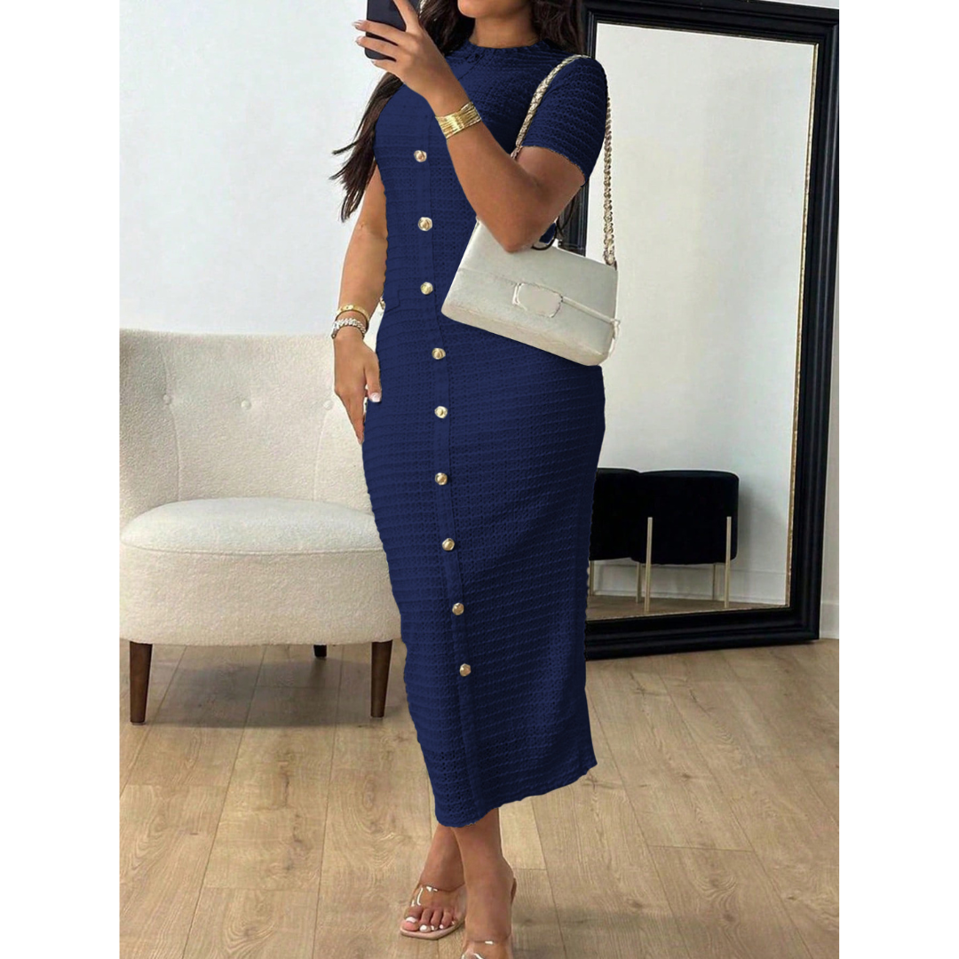 ALINA™ - Elegant Crew Neck Formal Midi Dress