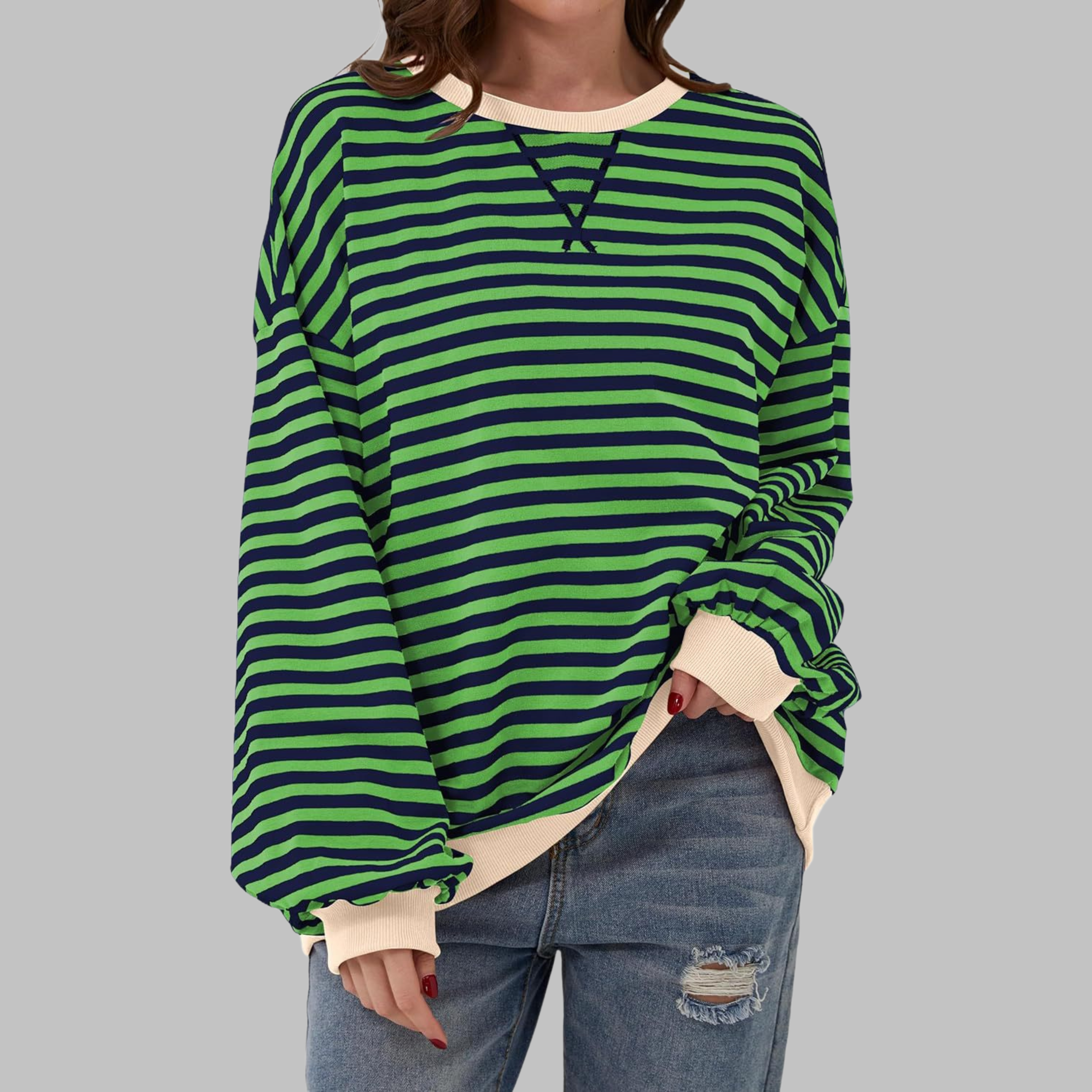 LUKA™ - Casual Long Sleeve Round Neck Striped Sweatshirt