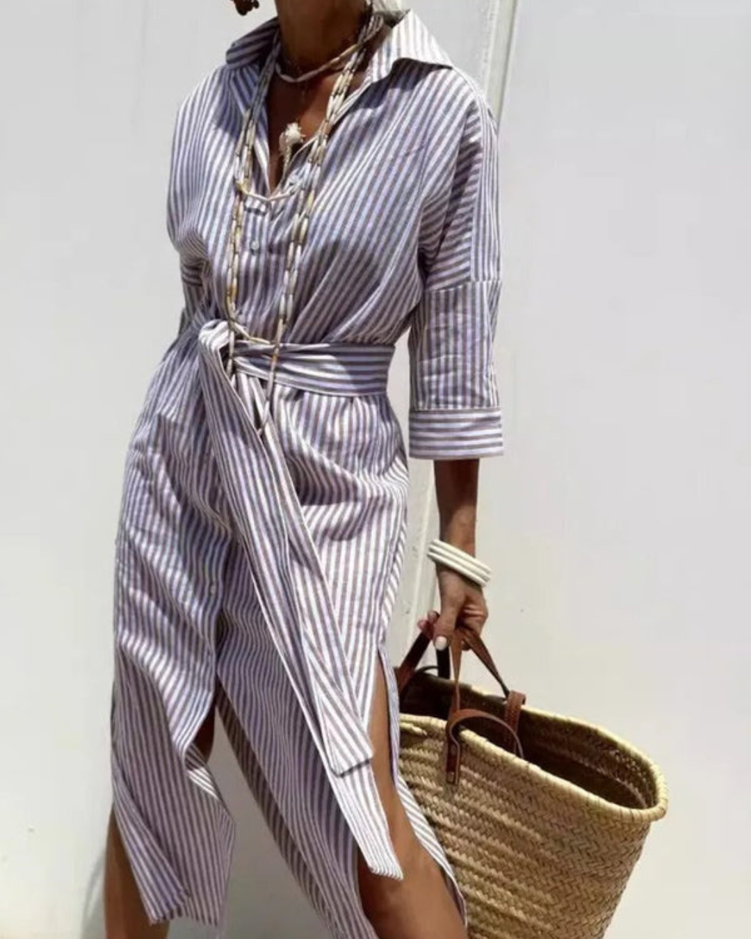 ADRIENNE – CLASSIC STRIPED SHIRT DRESS