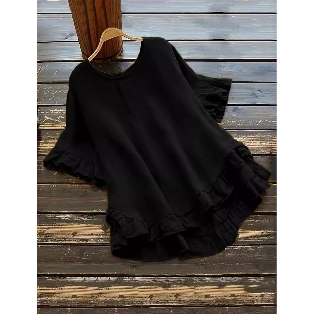 EVITA™ - Simple Plus Size Ruffle Hem Summer Blouse