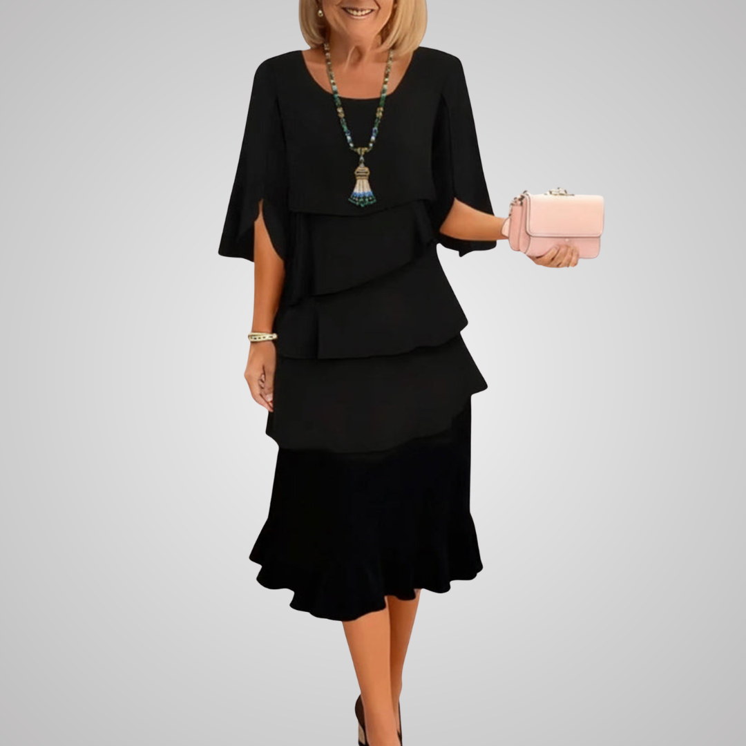 Elegant Round Neck Ruffled Dress