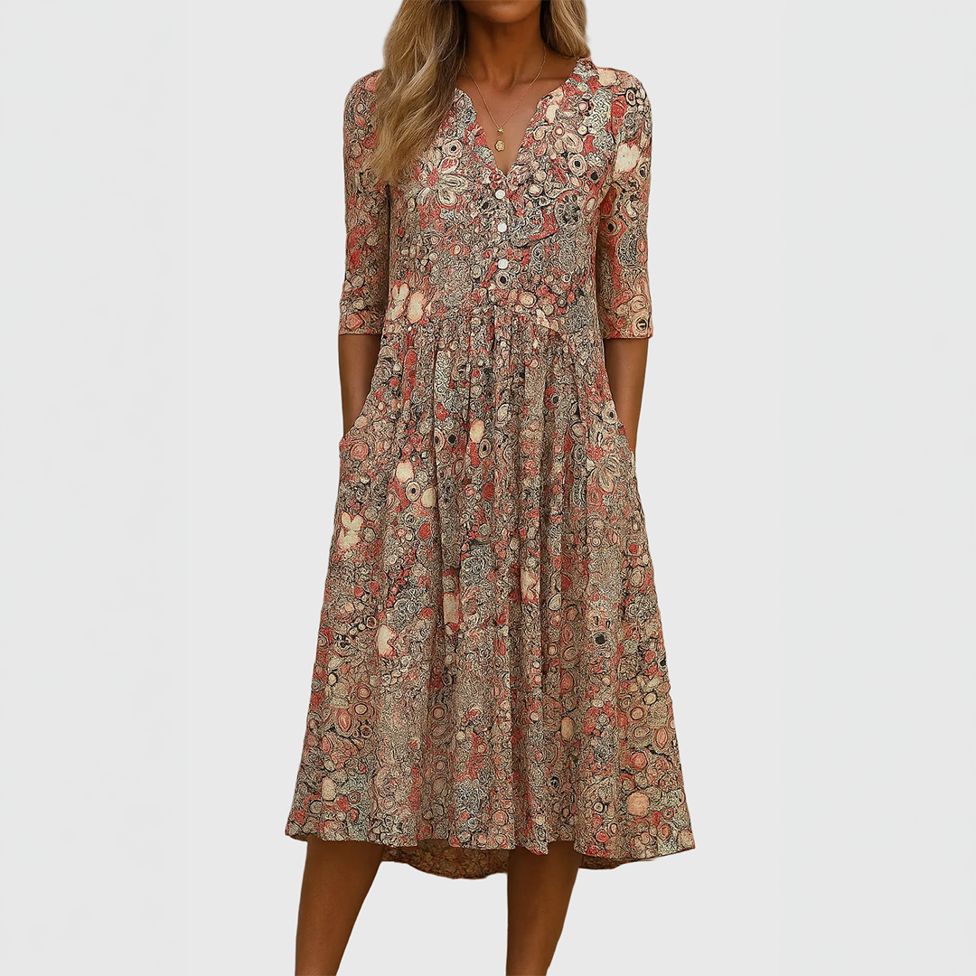 Harlow | Graceful V-Neck Elegance Midi Dress